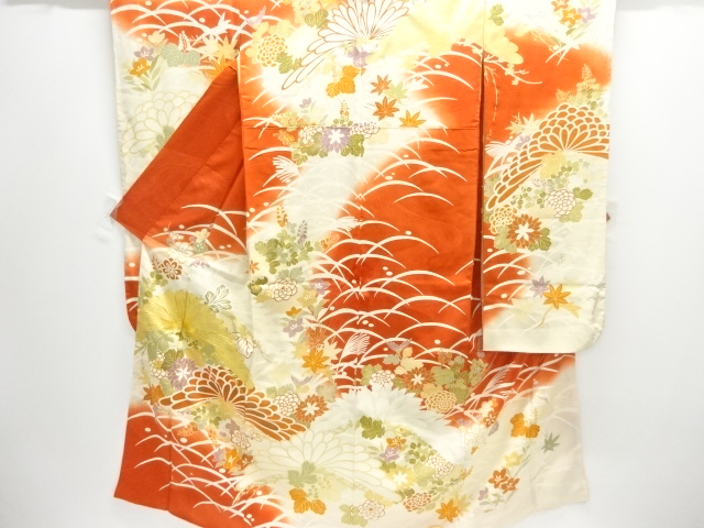 JAPANESE KIMONO / ANTIQUE FURISODE / SILK / EMBROIDERY / KIKU